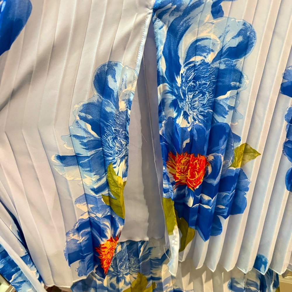 Premier amour blue floral pleated belted sundress sz 10 - Picture 4 of 5